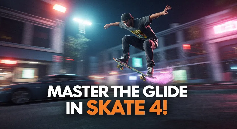 Skate 4 skateboarder performing smooth glide with high-engagement thumbnail text