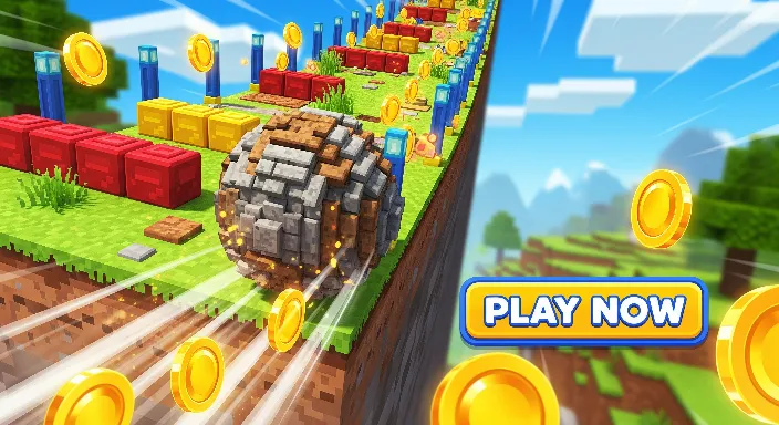Minecraft Unblocked Slope rolling ball on colorful slope with obstacles