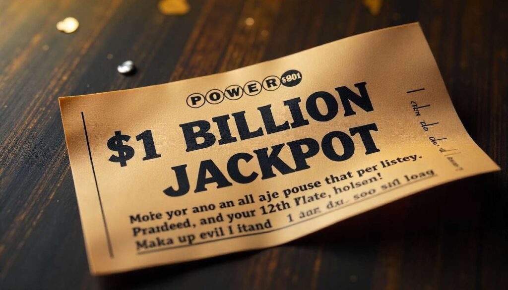 A Powerball lottery ticket showing a $1 Billion jackpot, symbolizing a chance to win a historic prize.